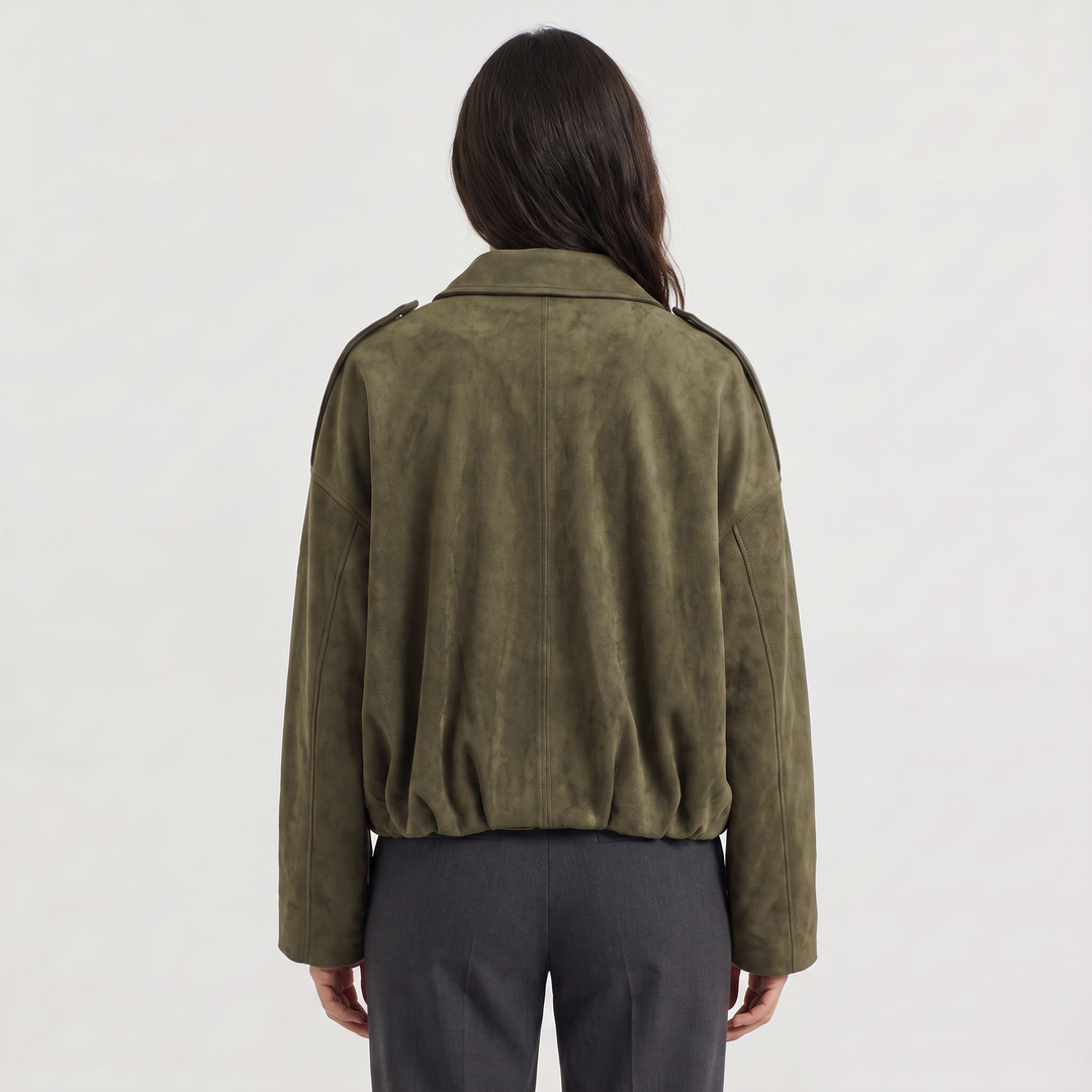 Women's Classic Faux Suede Collared Bomber Jacket