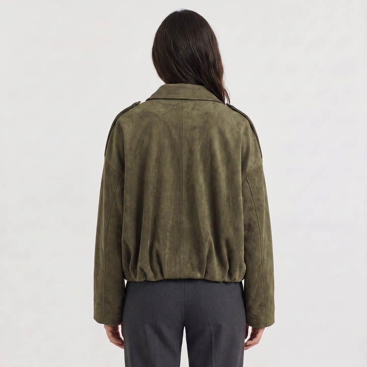 Women's Classic Faux Suede Collared Bomber Jacket