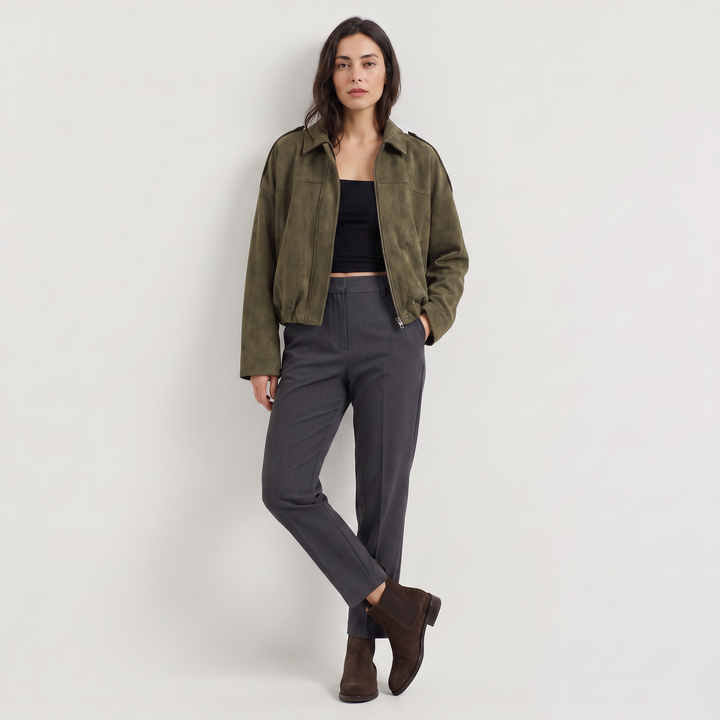 Women's Classic Faux Suede Collared Bomber Jacket
