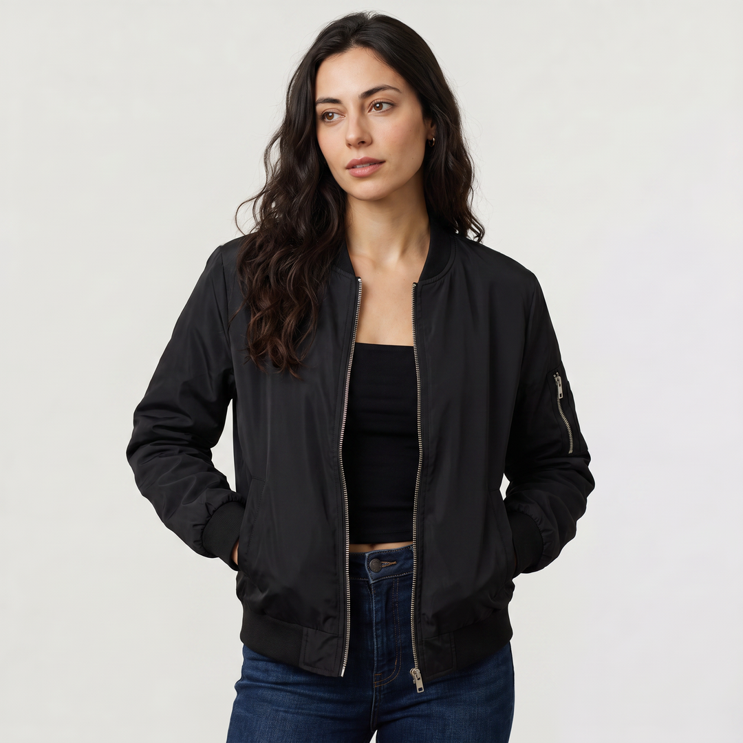 Women's Casual Contrast Trim Bomber Jacket