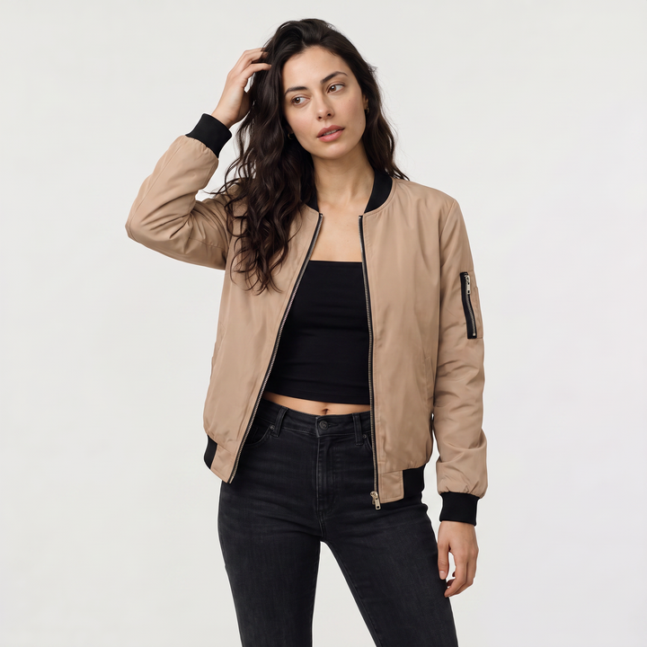 Women's Casual Contrast Trim Bomber Jacket