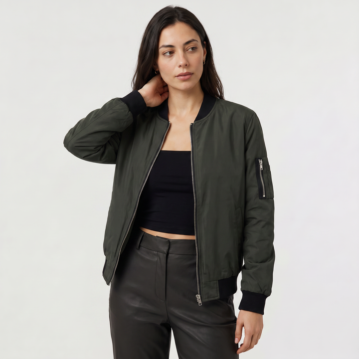 Women's Casual Contrast Trim Bomber Jacket