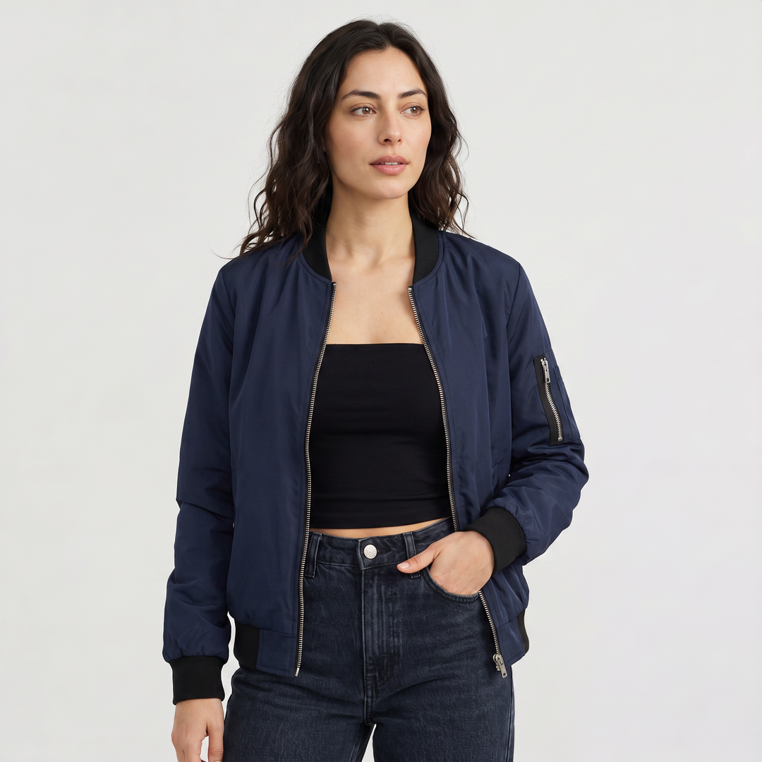 Women's Casual Contrast Trim Bomber Jacket