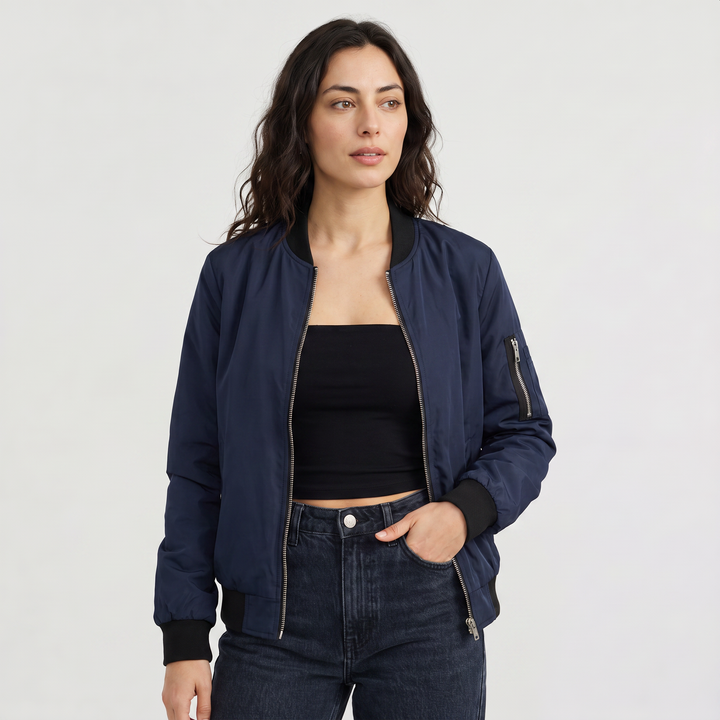 Women's Casual Contrast Trim Bomber Jacket