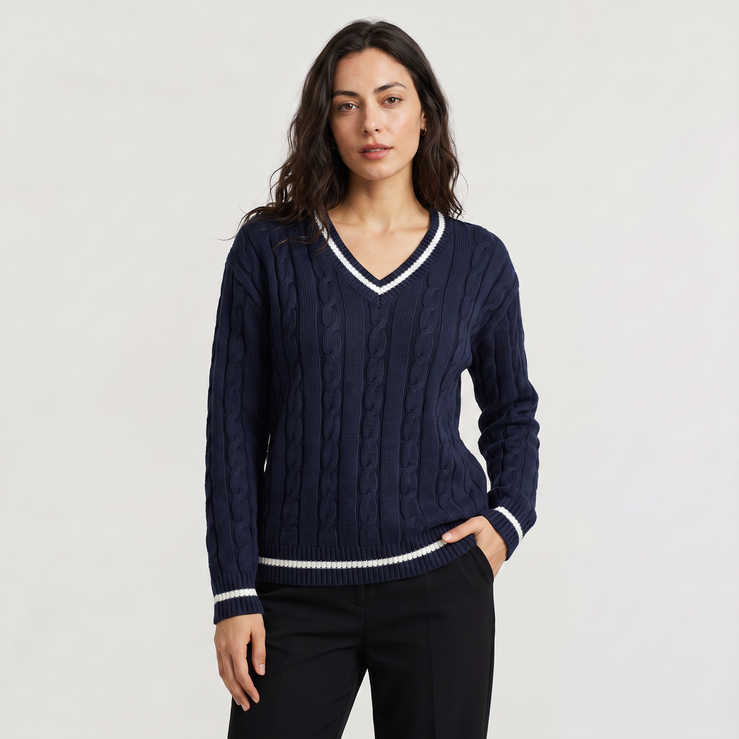 Women's Classic V-Neck Cable Knit Jumper