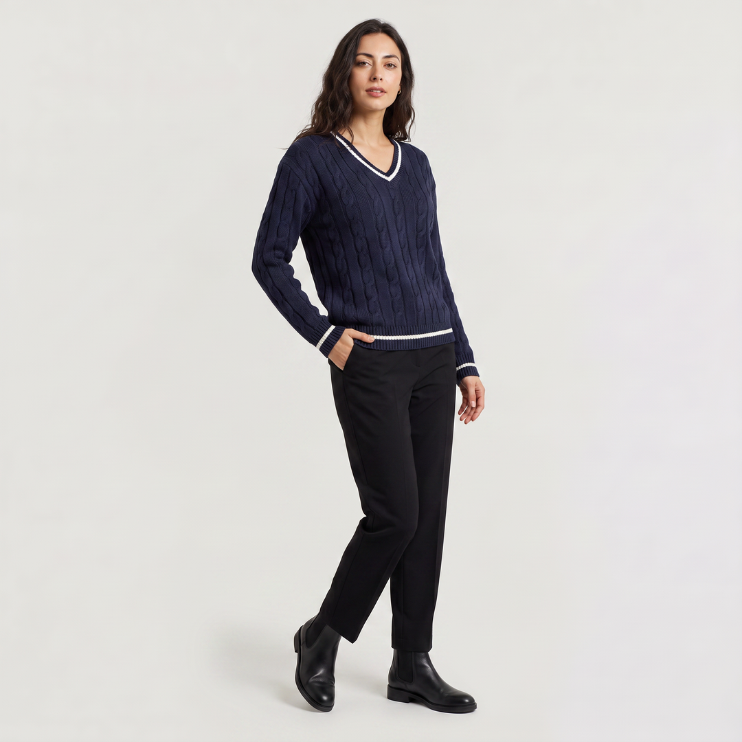 Women's Classic V-Neck Cable Knit Jumper