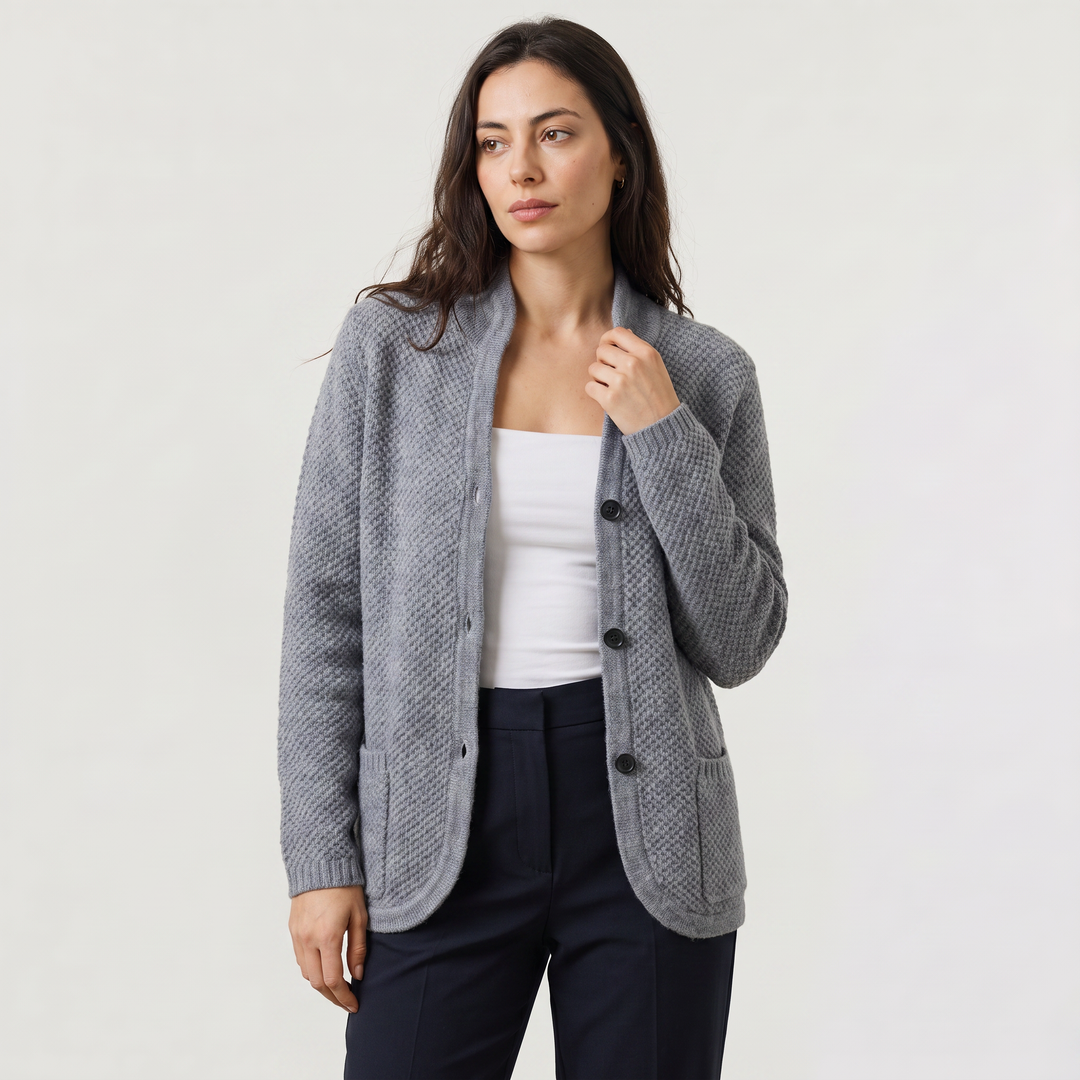 Women's Casual Textured Knit Stand Collar Cardigan
