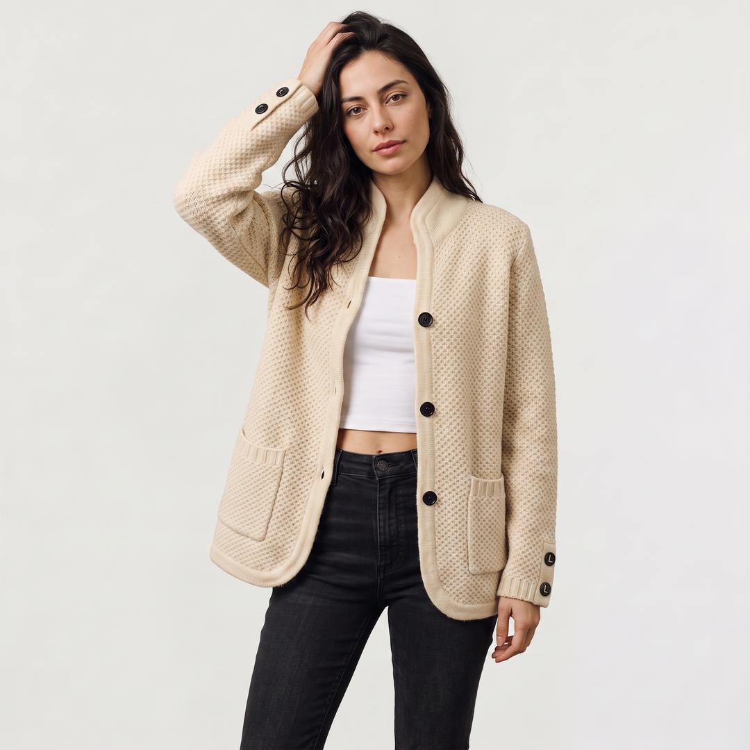 Women's Casual Textured Knit Stand Collar Cardigan