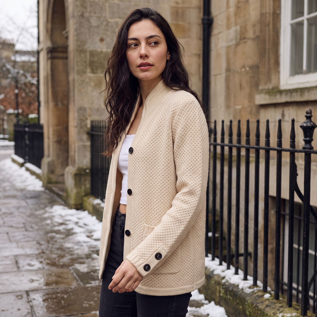 Women's Casual Textured Knit Stand Collar Cardigan
