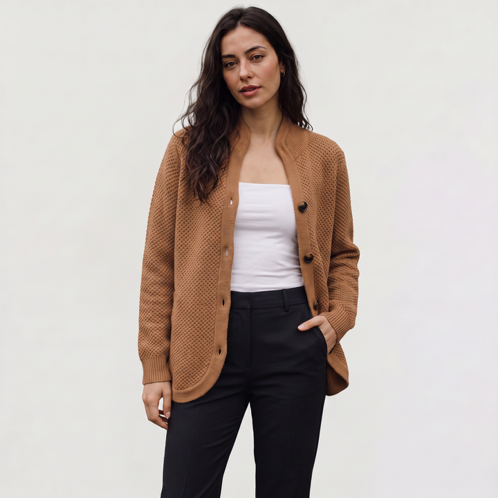 Women's Casual Textured Knit Stand Collar Cardigan
