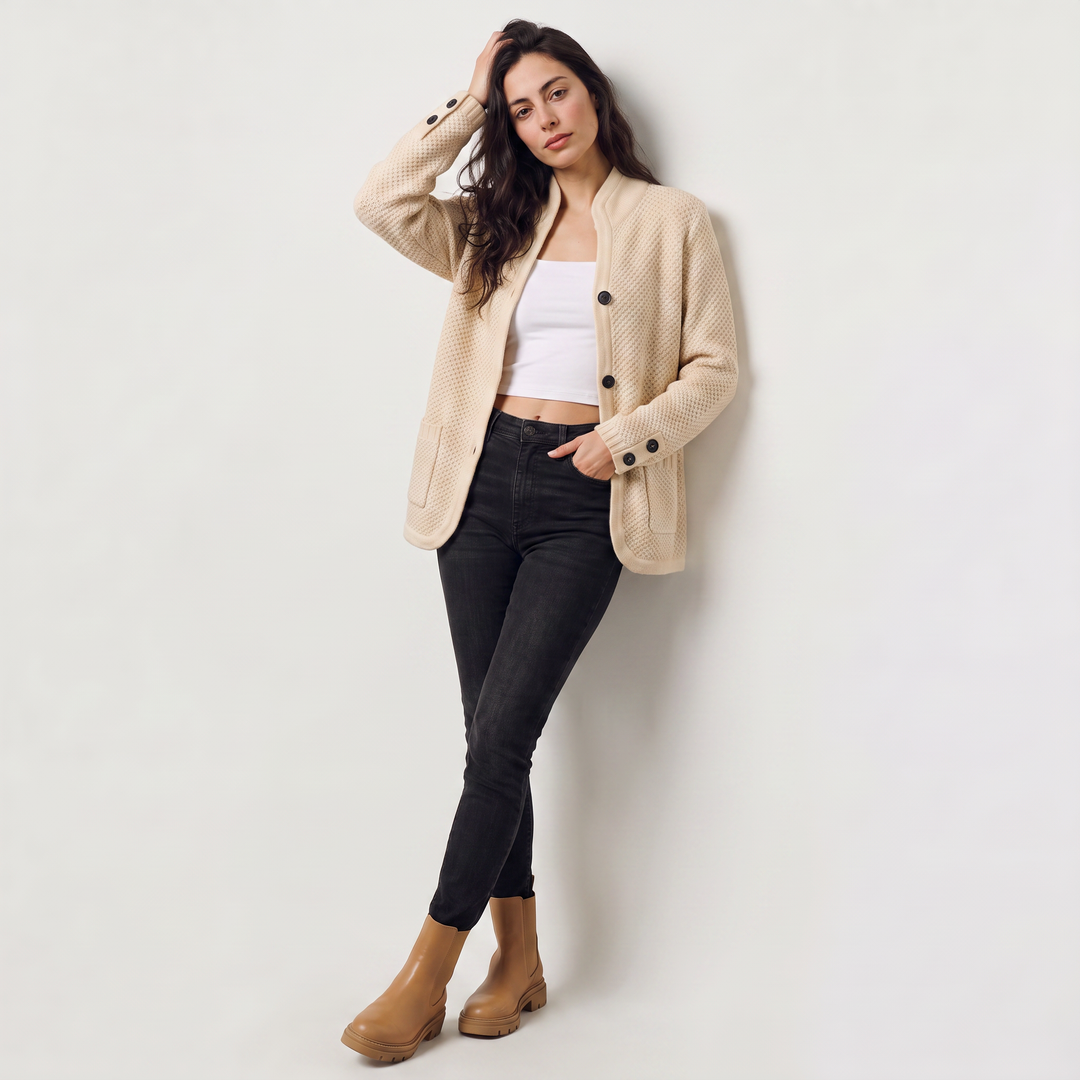 Women's Casual Textured Knit Stand Collar Cardigan