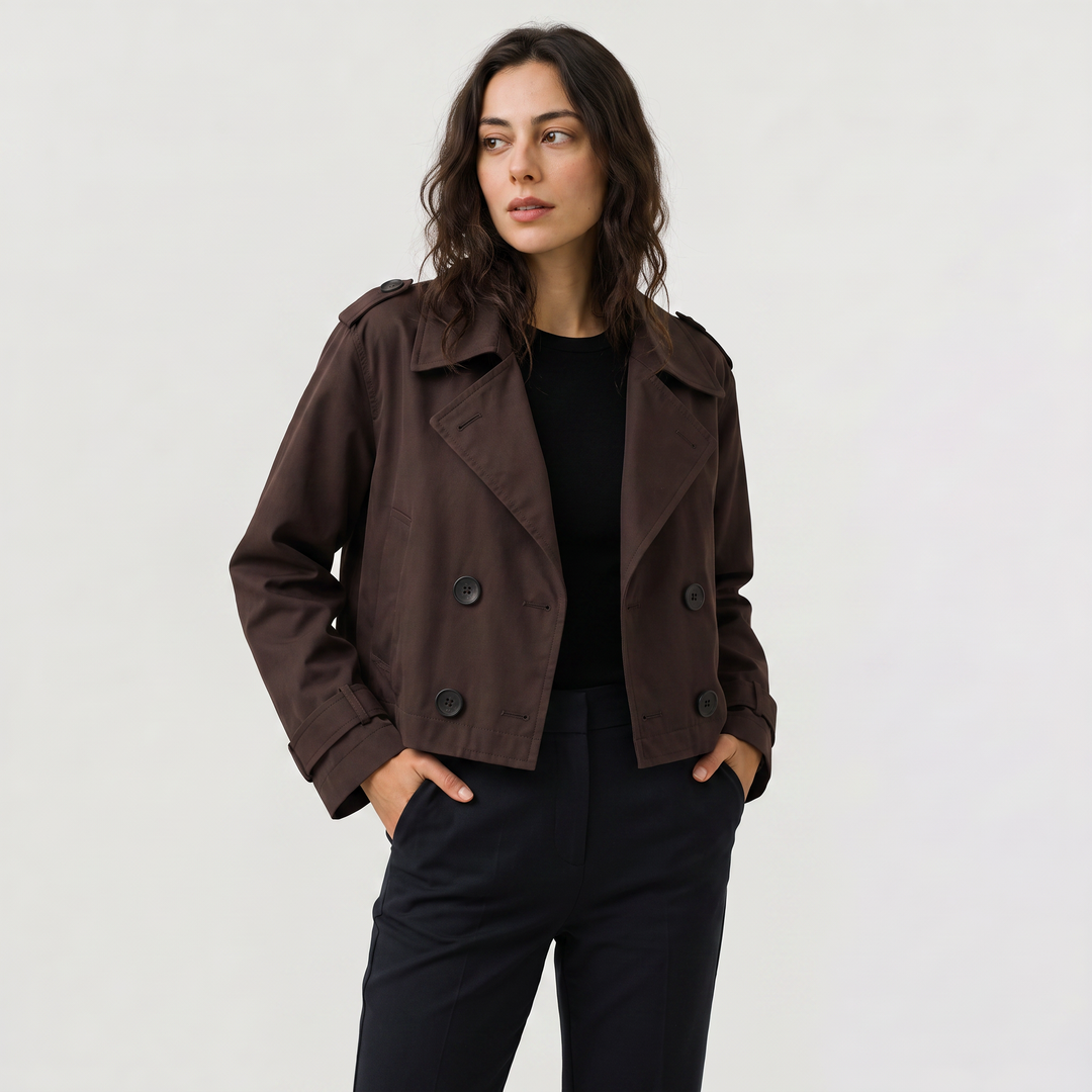 Women's Classic Cropped Double-Breasted Trench Coat