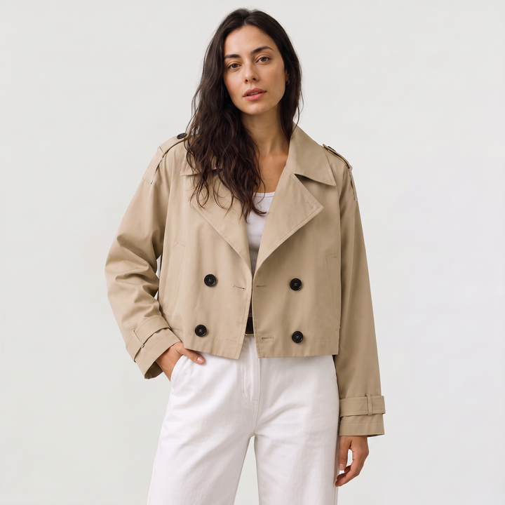 Women's Classic Cropped Double-Breasted Trench Coat