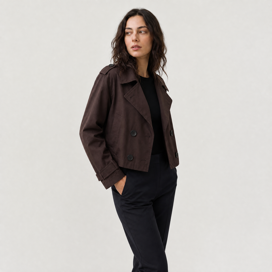 Women's Classic Cropped Double-Breasted Trench Coat
