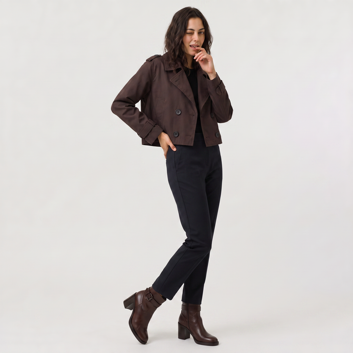 Women's Classic Cropped Double-Breasted Trench Coat