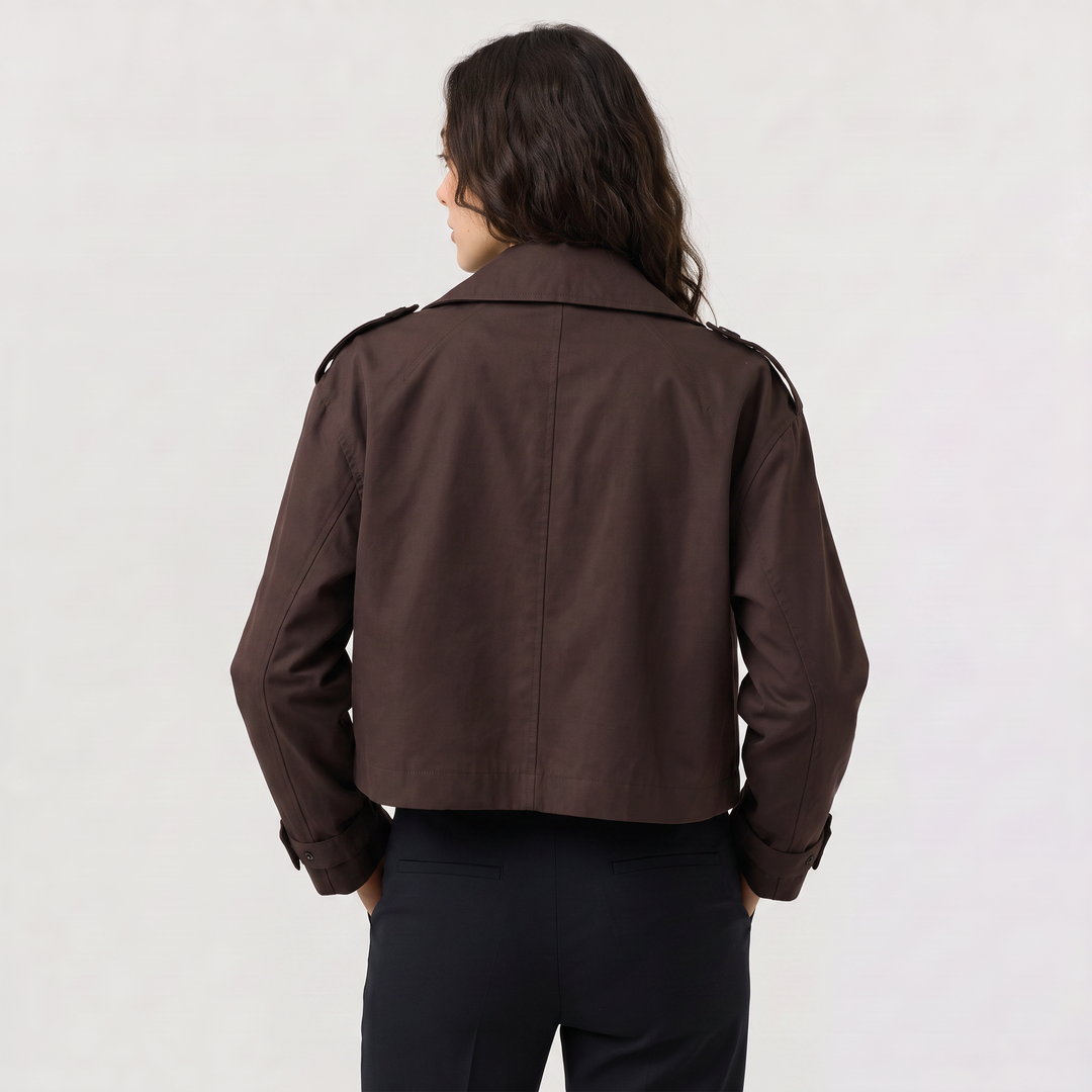 Women's Classic Cropped Double-Breasted Trench Coat
