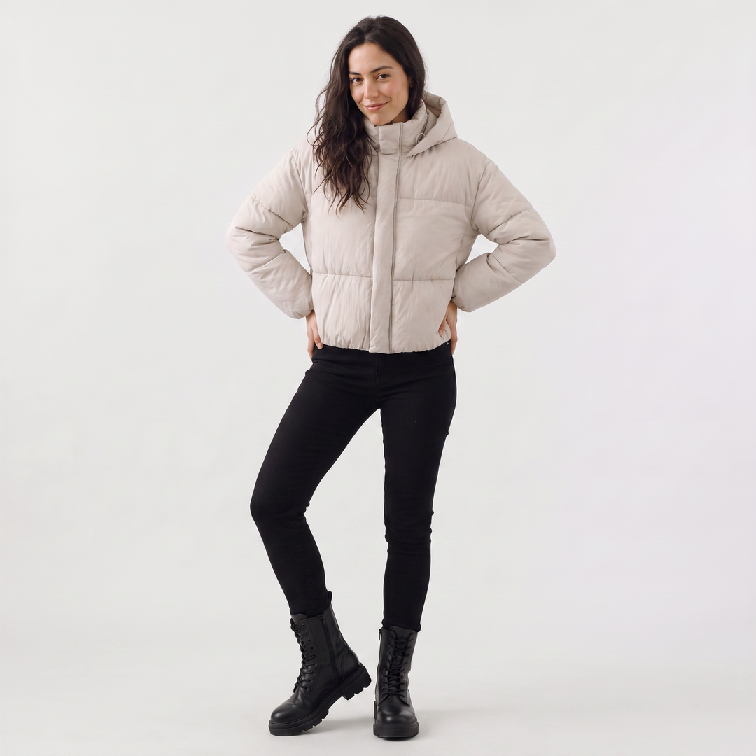 Women's Casual Cropped Hooded Puffer Jacket