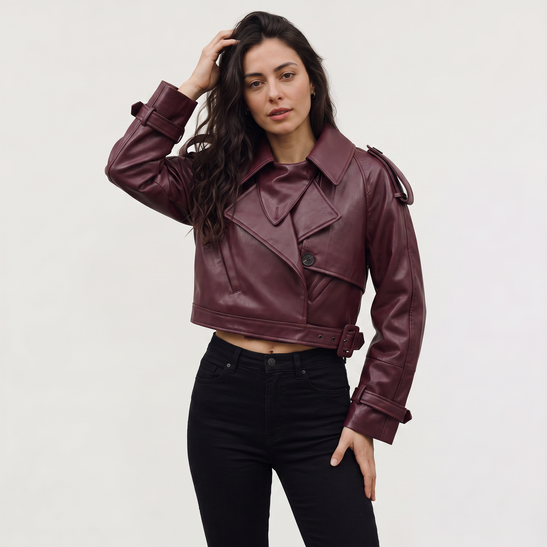 Women's Classic Belted Cropped Double-Breasted Trench Coat