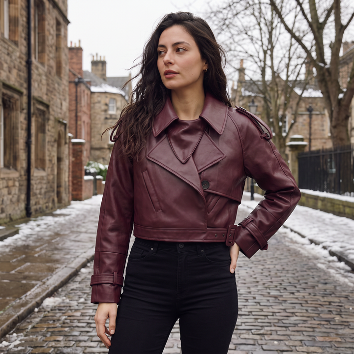Women's Classic Belted Cropped Double-Breasted Trench Coat
