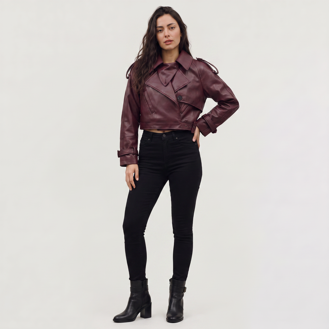 Women's Classic Belted Cropped Double-Breasted Trench Coat