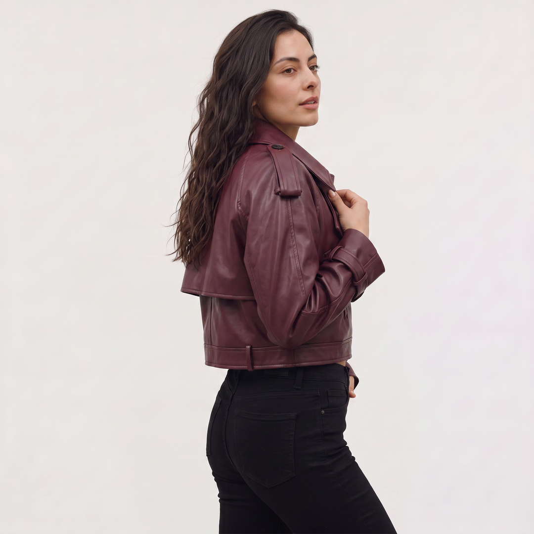 Women's Classic Belted Cropped Double-Breasted Trench Coat