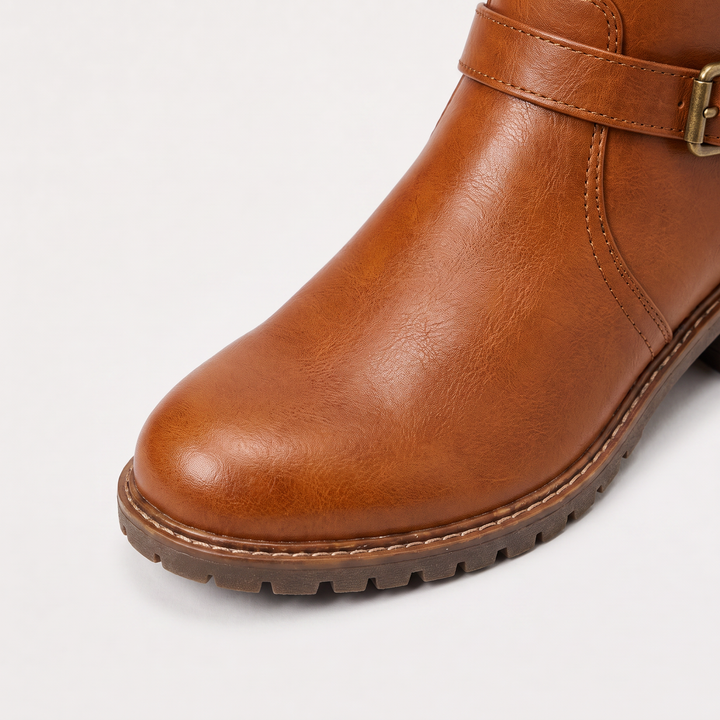 Women's Classic Faux Leather Knee-High Riding Boots with Buckle