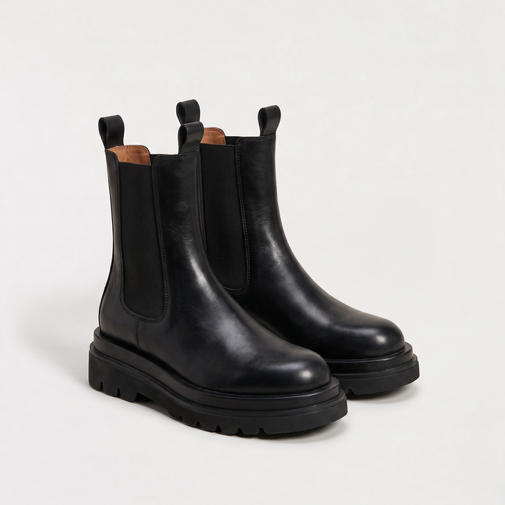 Women's Stylish Leather Chunky Platform Chelsea Boots
