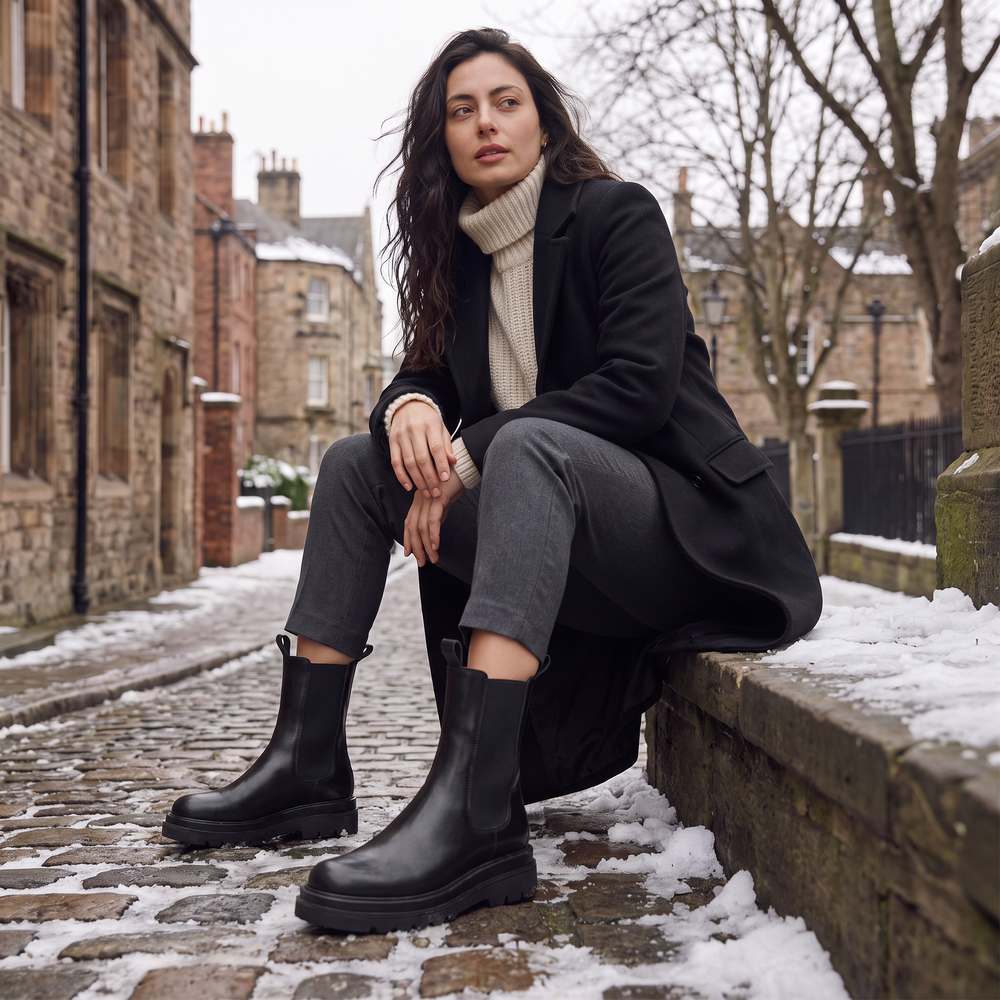 Women's Stylish Leather Chunky Platform Chelsea Boots