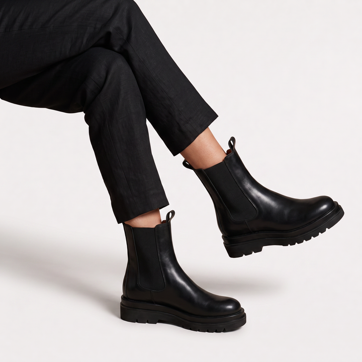 Women's Stylish Leather Chunky Platform Chelsea Boots