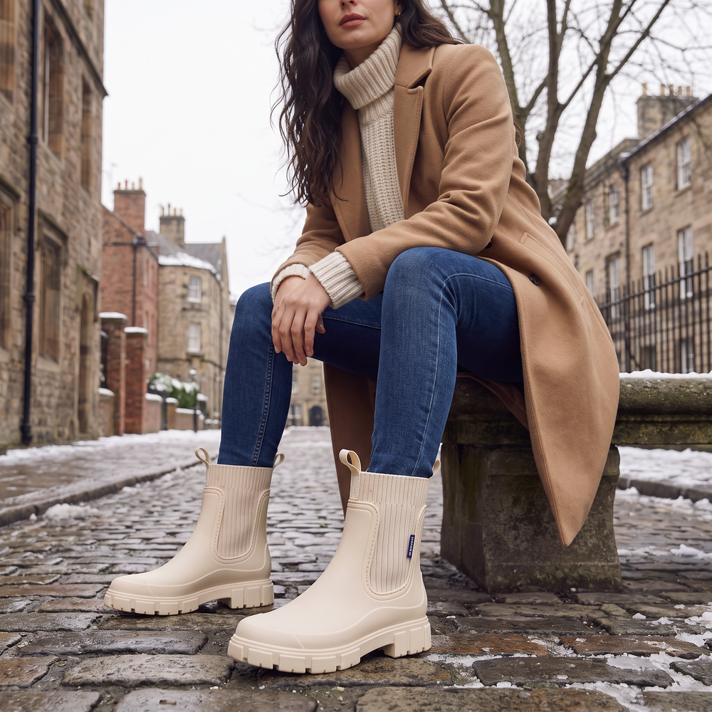 Women's Waterproof Leather Chunky Chelsea Boots