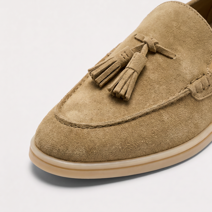 Women's Classic Suede Leather-Lined Tassel Loafers Taupe