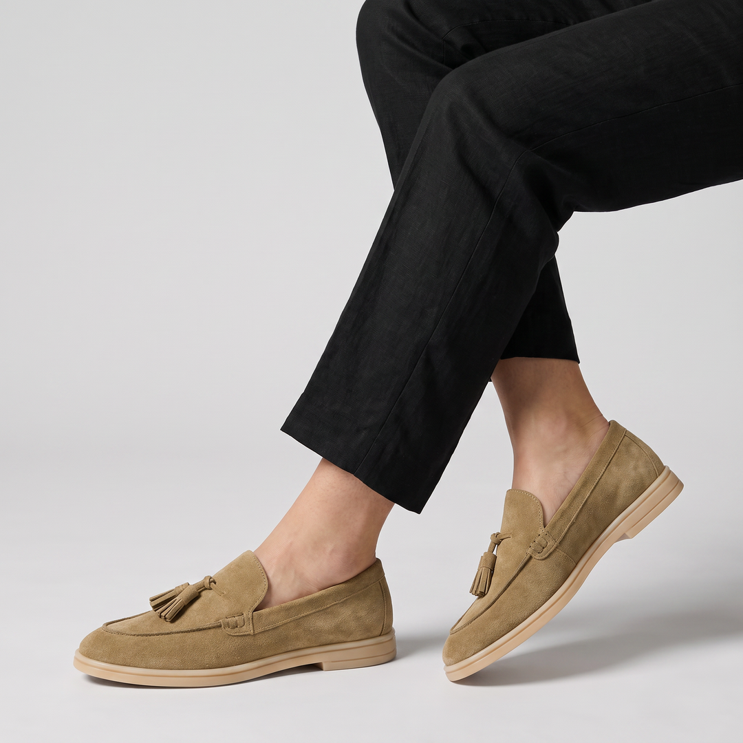 Women's Classic Suede Leather-Lined Tassel Loafers Taupe