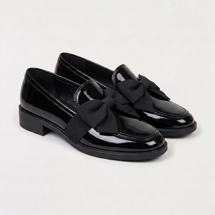 Women's Classic Patent Leather Square Toe Loafers with Bow