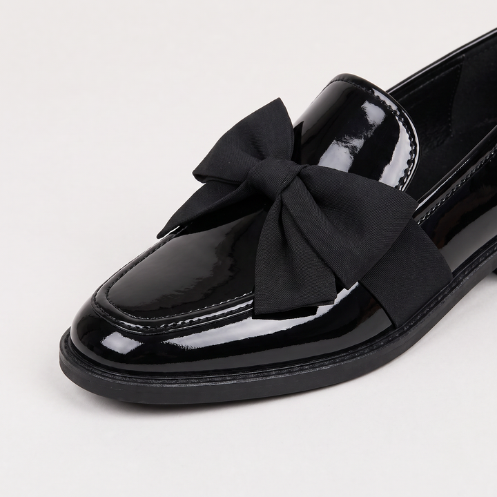 Women's Classic Patent Leather Square Toe Loafers with Bow