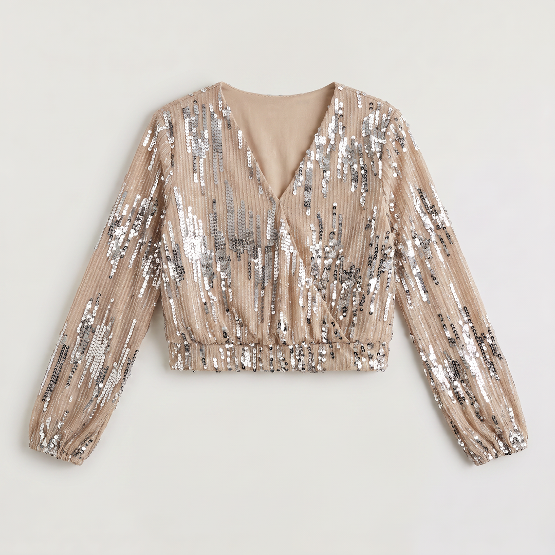 Women's Elegant Sequin V-Neck Long Sleeve Blouse