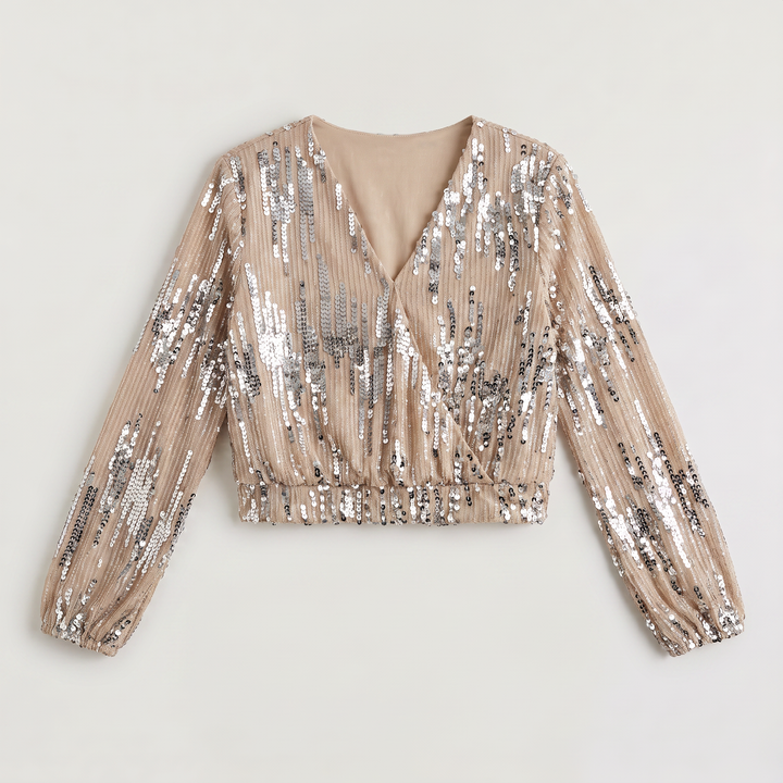 Women's Elegant Sequin V-Neck Long Sleeve Blouse