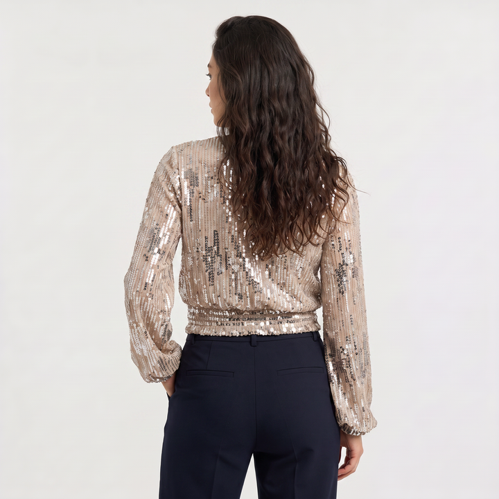 Women's Elegant Sequin V-Neck Long Sleeve Blouse