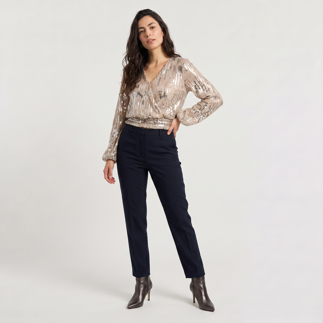 Women's Elegant Sequin V-Neck Long Sleeve Blouse