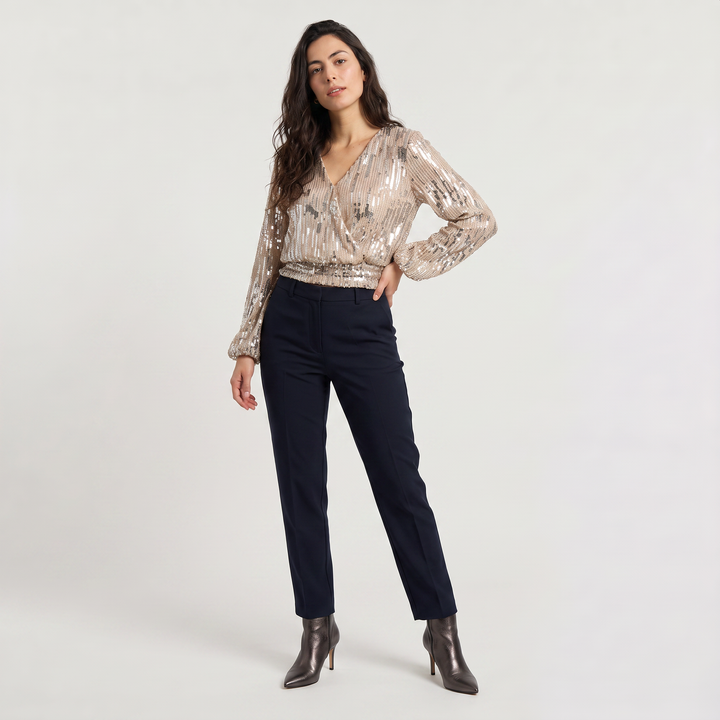 Women's Elegant Sequin V-Neck Long Sleeve Blouse