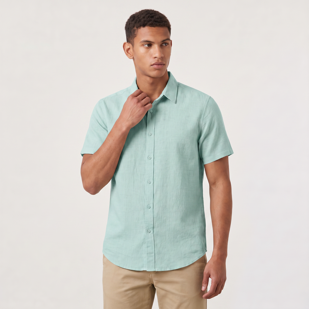Men's Casual Cotton Linen Short Sleeve Shirt