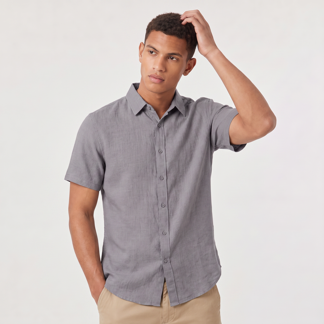 Men's Casual Cotton Linen Short Sleeve Shirt
