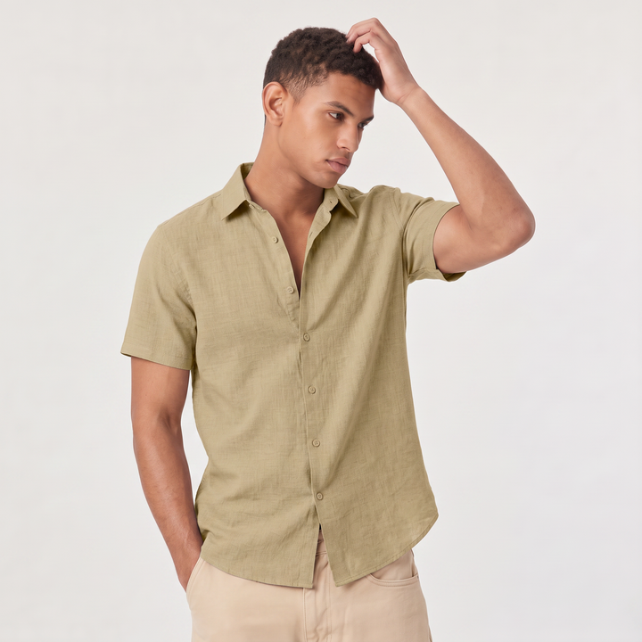 Men's Casual Cotton Linen Short Sleeve Shirt