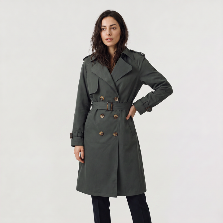 Women's Classic Cotton Blend Single-Breasted Belted Trench Coat