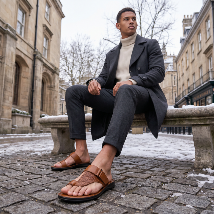 Men's Casual Adjustable Leather Toe-Loop Sandals