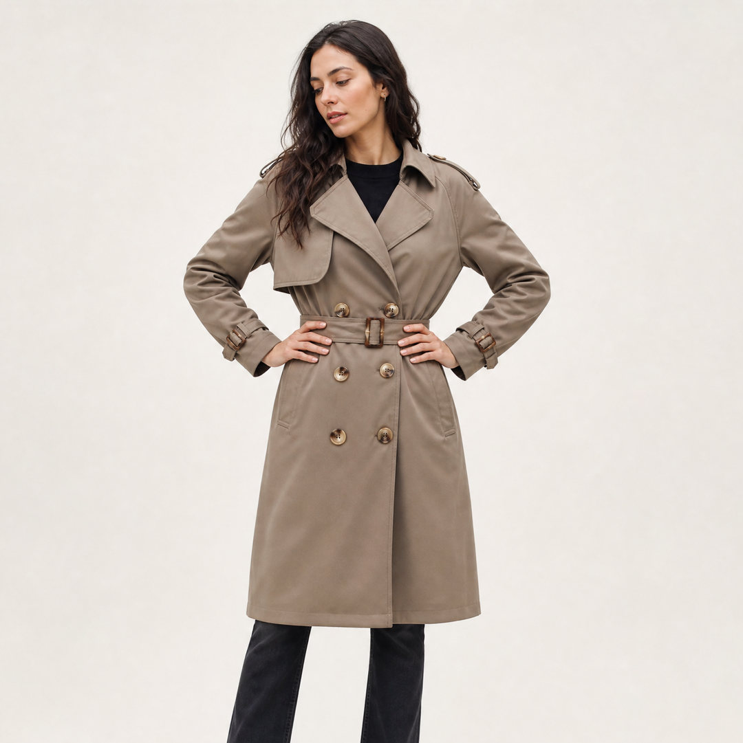 Women's Classic Cotton Blend Single-Breasted Belted Trench Coat