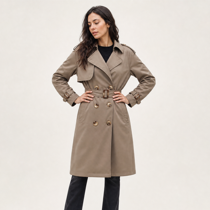 Women's Classic Cotton Blend Single-Breasted Belted Trench Coat