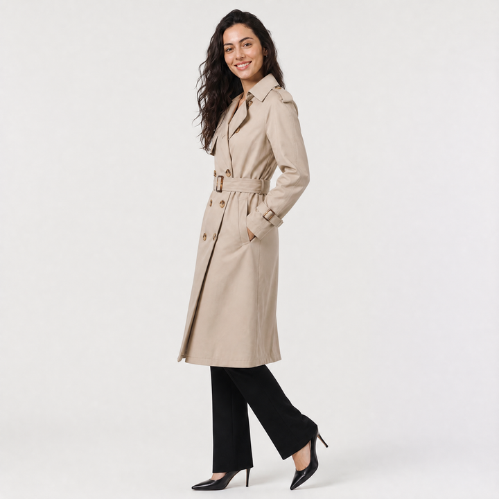Women's Classic Cotton Blend Single-Breasted Belted Trench Coat