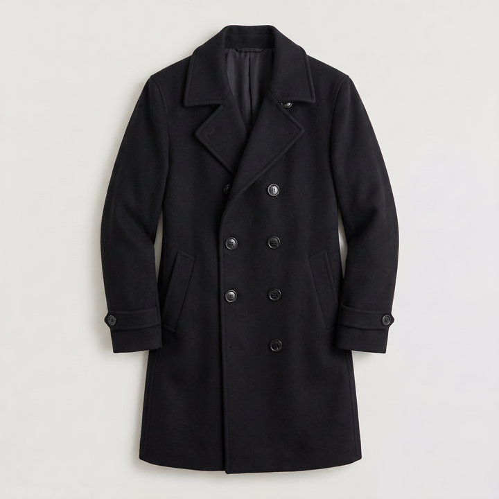 Men's Classic Wool Blend Slim Fit Double-Breasted Long Coat