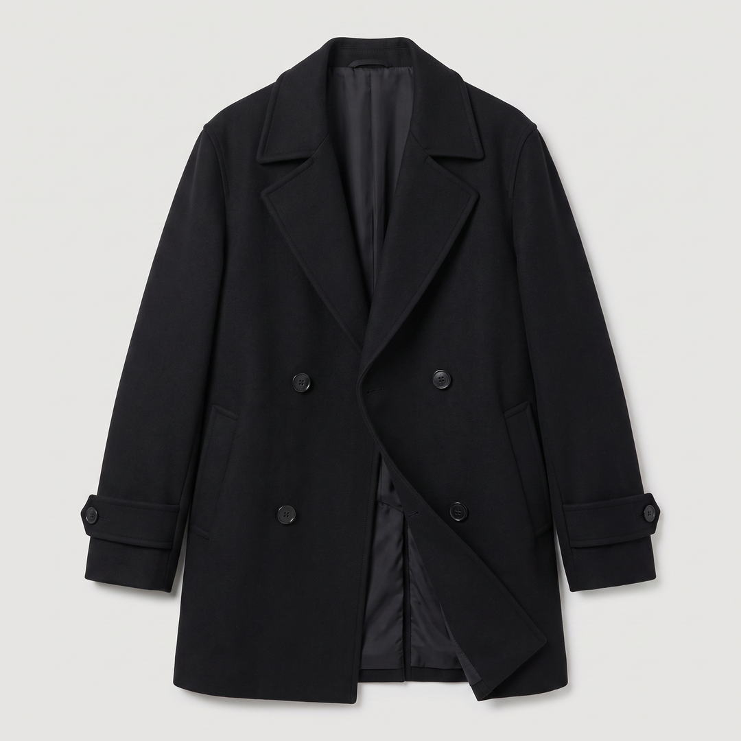 Men's Classic Wool Blend Double-Breasted Short Trench Coat