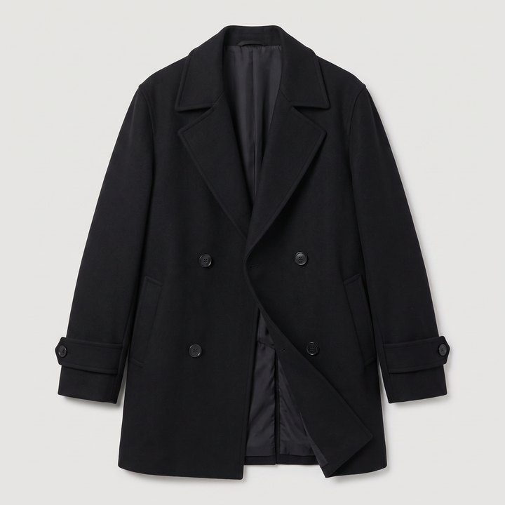 Men's Classic Wool Blend Double-Breasted Short Trench Coat